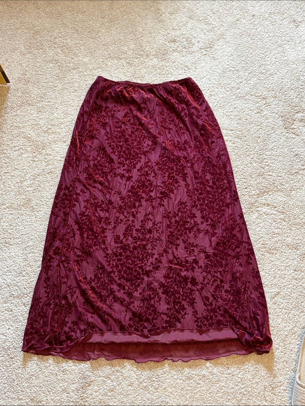 Cider Burgundy Velvet Burnout Maxi Skirt